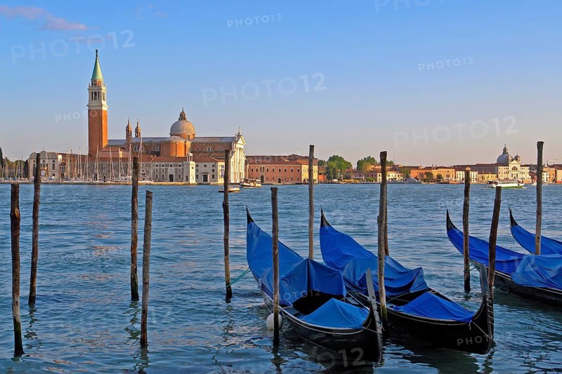 Venice, Grand Canal gondolas Italy San Giorgio Maggiore church tower lagoon