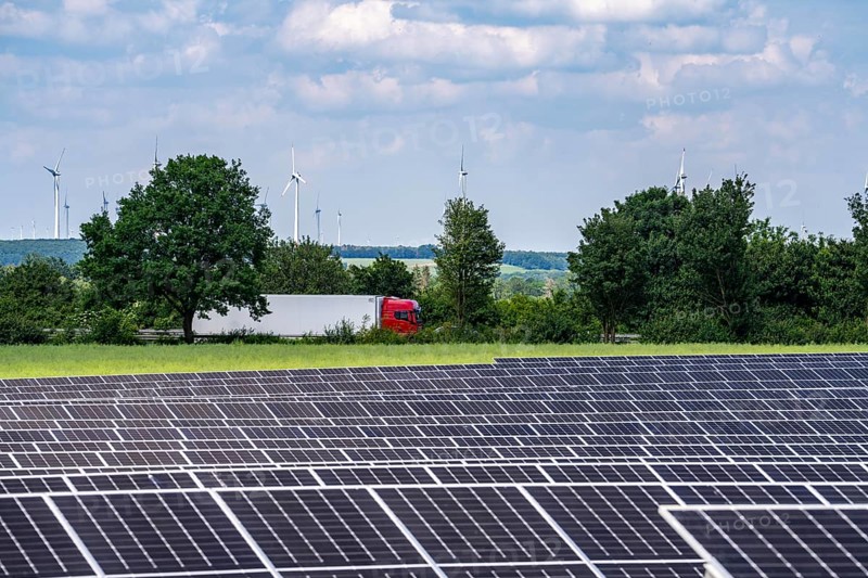 Photovoltaic system on the A44 motorway, north of Marsberg, Hochsauerlandkreis, North Rhine-Westphalia, Germany, Europe