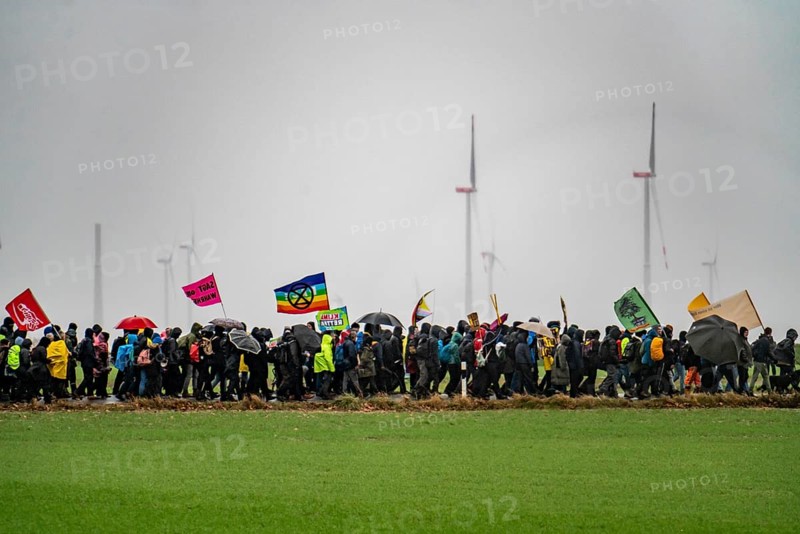 Demonstration against the demolition of the lignite village of Lützerath, from the village of Keyenberg the demonstrators marched to the edge of the Garzweiler open-cast mine and on to the rest of the village of Lützerah, Erkelenz, North Rhine-Westphalia, Germany, Europe