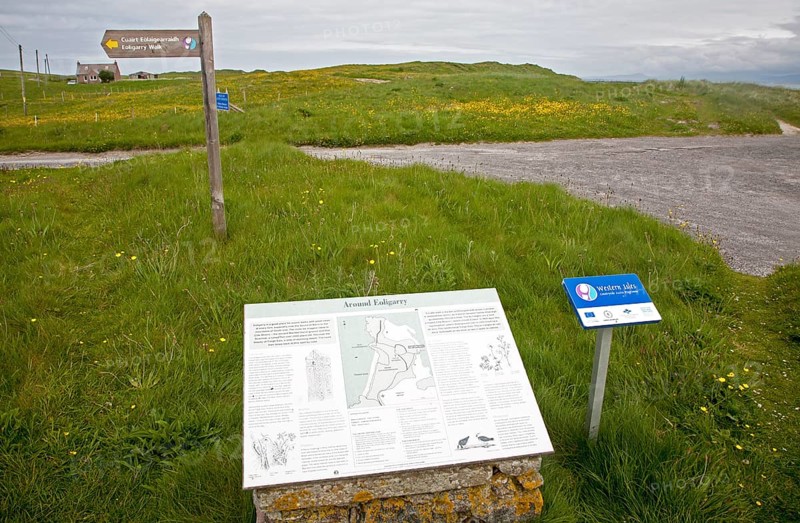 Information board and map about walks around Eoligarry, Barra, Outer Hebrides, Scotland, UK