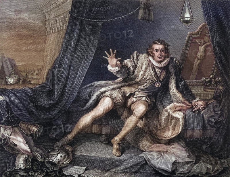 Garrick in the character of Richard the Third David Garrick 1717 to 1779 English actor Engraved by E Portbury after Hogarth from The Works of Hogarth published London 1833, Historic, digitally restored reproduction from a 19th century master, Record date not stated