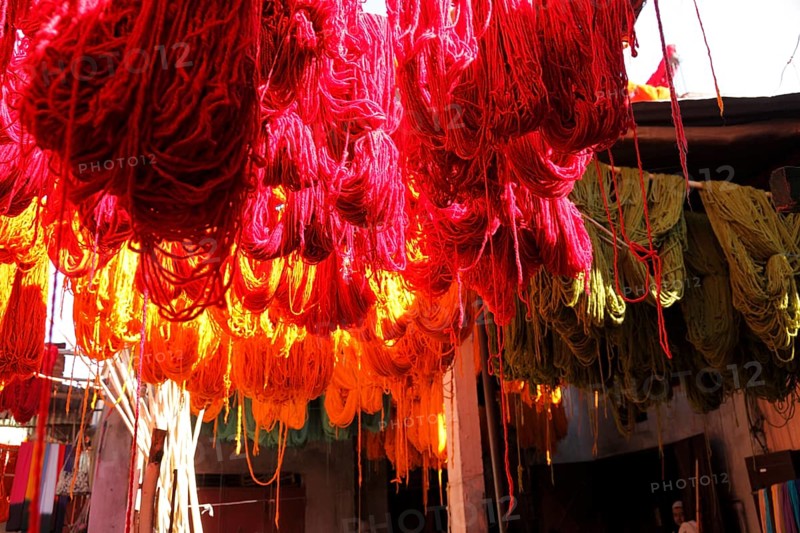 In the dyers' souk in Marrakech, Morocco, Africa