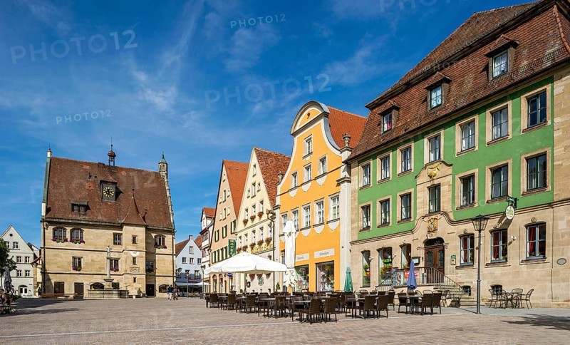 Old town hall, baroque town houses with Gasthof Zur Goldenen Gans, market square, old town centre, Weißenburg in Bavaria, Middle Franconia, Franconia, Bavaria, Germany, Europe