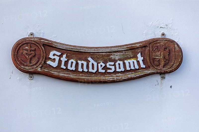 Registry office sign on excursion boat, harbour, Strucklahnungshörn, Nordstrand, Nordfriesland, Schleswig-Holstein, Germany, Europe