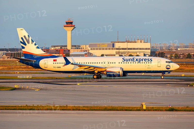 A Boeing 737-8 MAX aircraft of SunExpress with the registration TC-SMD at the airport in Frankfurt, Germany, Europe