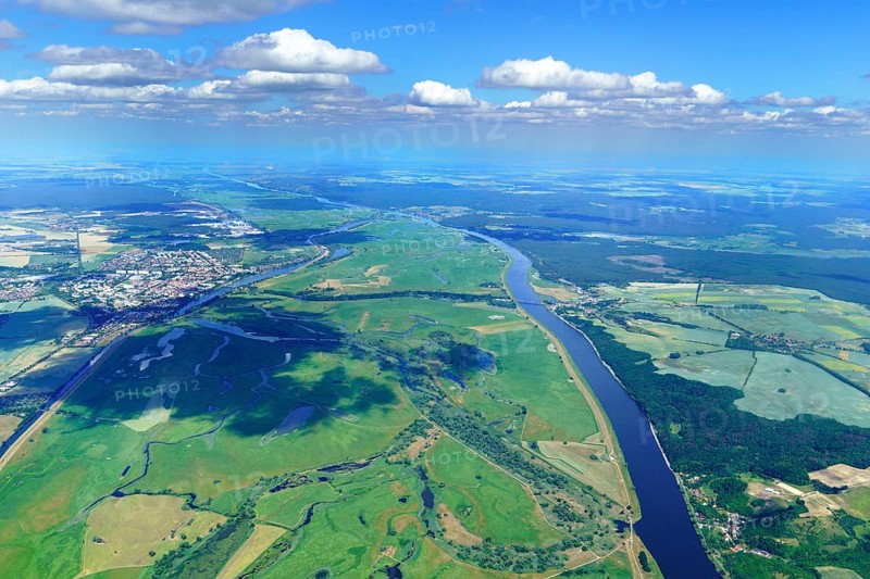 Schwedt, Uckermark district, river, Oder, Poland, centre, Lower Oder Valley, national park, aerial view, Brandenburg, Europe