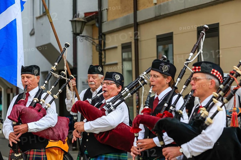Bagpipe orchestra, Pipe concert, Sigmaringen, Baden-Württemberg, Germany, Europe