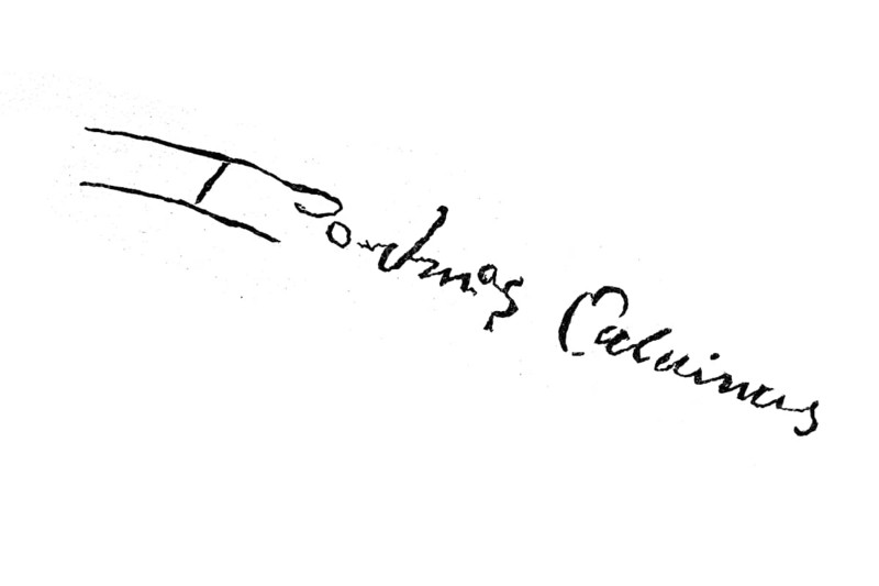 Signature, handwriting of John Calvin, historical, digital reproduction of an original from the 19th century
