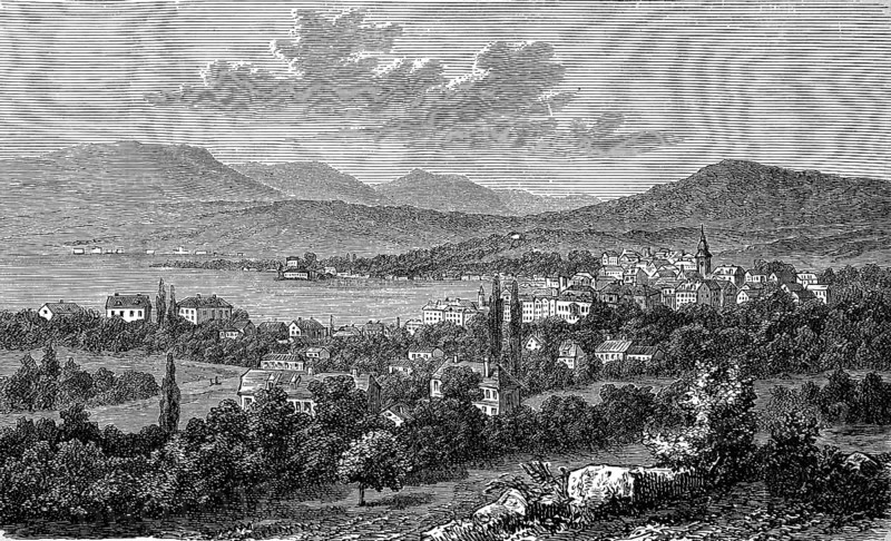 Gmunden in the Salzkammergut in Austria, in 1880, Historical, digital reproduction of an original from the 19th century