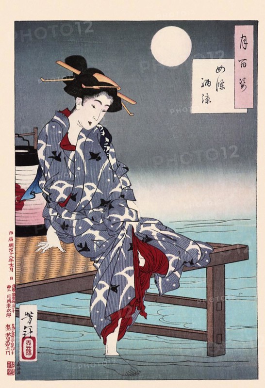 Tsukioka Yoshitoshi (1839 - 9 June 1892) one of the last great masters of the classical Japanese colour woodcut, here the work Cooling Off at Shijo