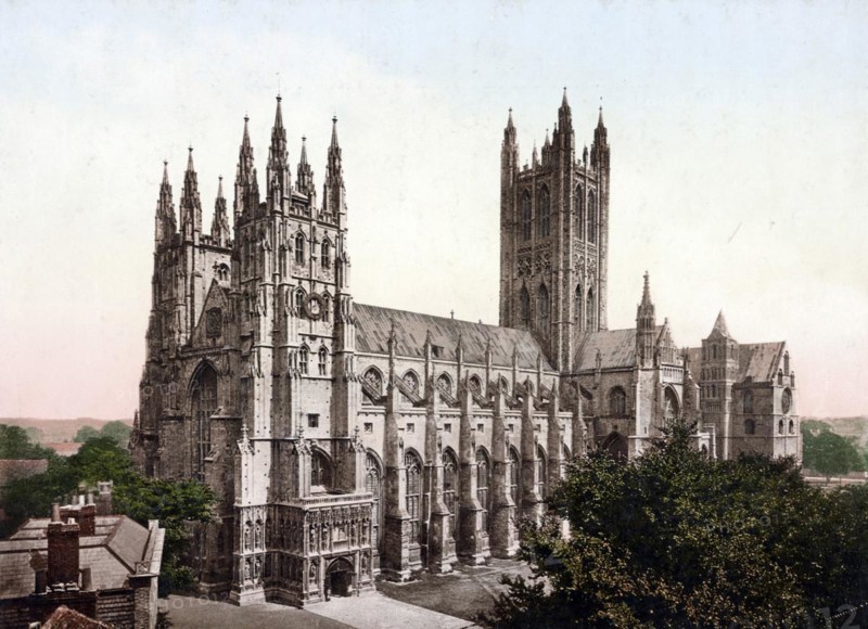 Canterbury Cathedral, Christ Church Cathedral, in Canterbury, England, around 1890, Historical, digitally restored reproduction from a 19th century original