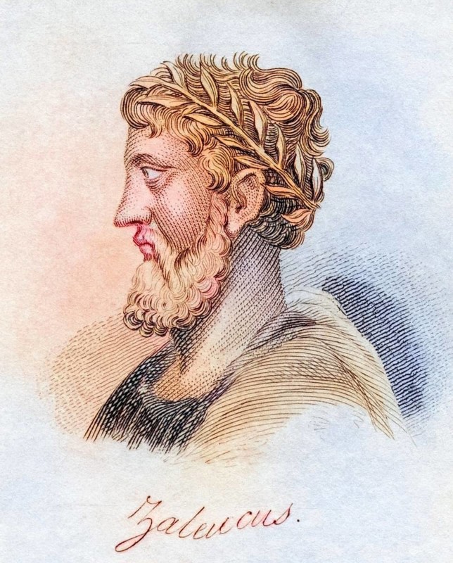 Zaleukos 7th century BC Greek lawgiver from the Epizephyrian Locri in Italy Author of the first written Greek law code, the Locrian Code from the book Crabbs Historical Dictionary from 1825, Historical, digitally restored reproduction from a 19th century original, Record date not stated