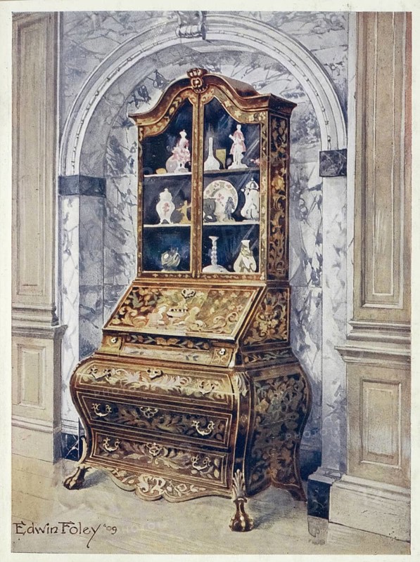 Furniture around the turn of the century 1900, Inlaid walnut bureau-cabinet (1910, 1911), Inlaid walnut bombé bureau-cabinet (1910, 1911) .jpg