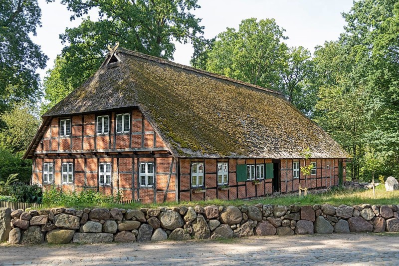 Heidemuseum Dat ole Huus, Low German hall house, Wilsede, Bispingen, Lüneburg Heath, Lower Saxony, Germany, Europe