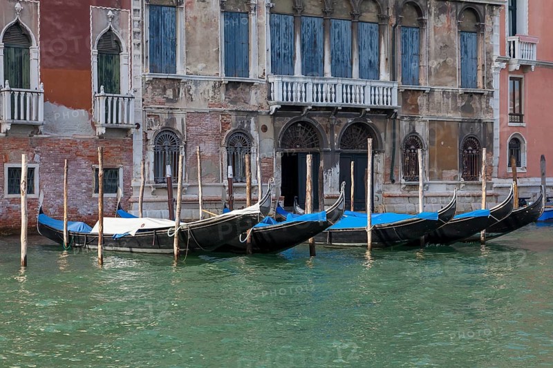 Gondolas in front of an old palace, Grand Canal, Venice