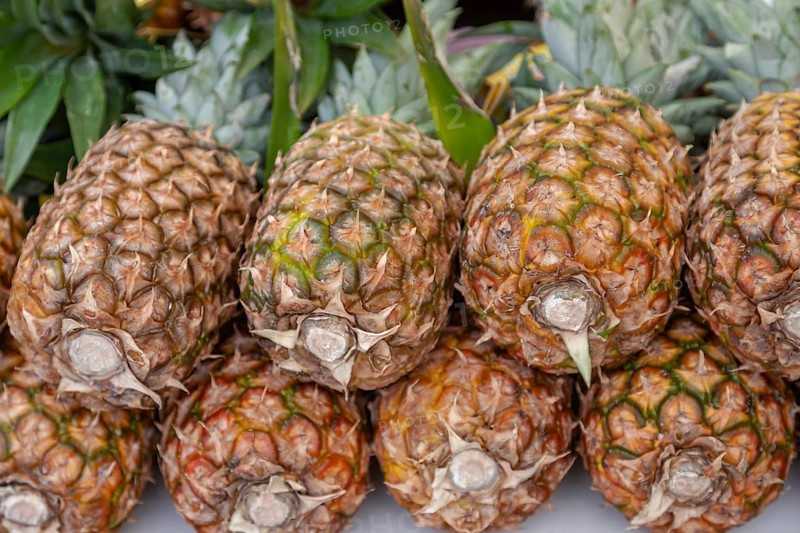 Selling pineapples at a weekly market market, Majorca, Balearic Islands, Spain, Europe