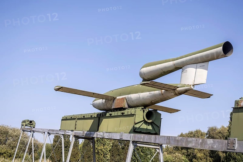 Fieseler Fi 103, the first cruise missile used by the military. Historical-Technical Museum, Peenemünde Memorial Landscape. National Socialists developed weapons of war at the HVP military testing centre during the World War. Peenemünde is considered the birthplace of space travel. Peenemünde, Usedom Island, Mecklenburg-Western Pomerania, Germany, Europe