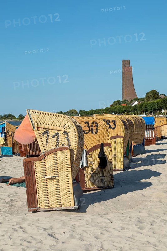 Beach chairs, beach, naval memorial, Laboe, Schleswig-Holstein, Germany, Europe