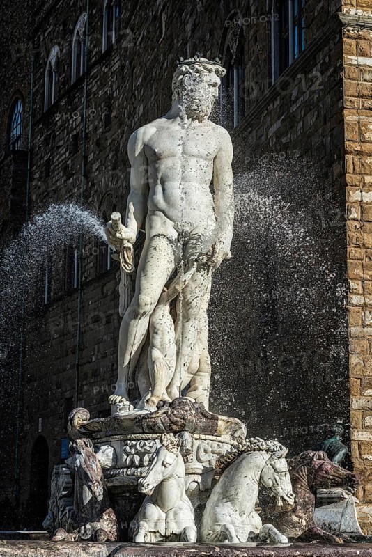 Neptune Fountain, monument, Neptune, sculpture, culture, history, travel, tourism, Piazza della Signoria, Florence, Italy, Europe