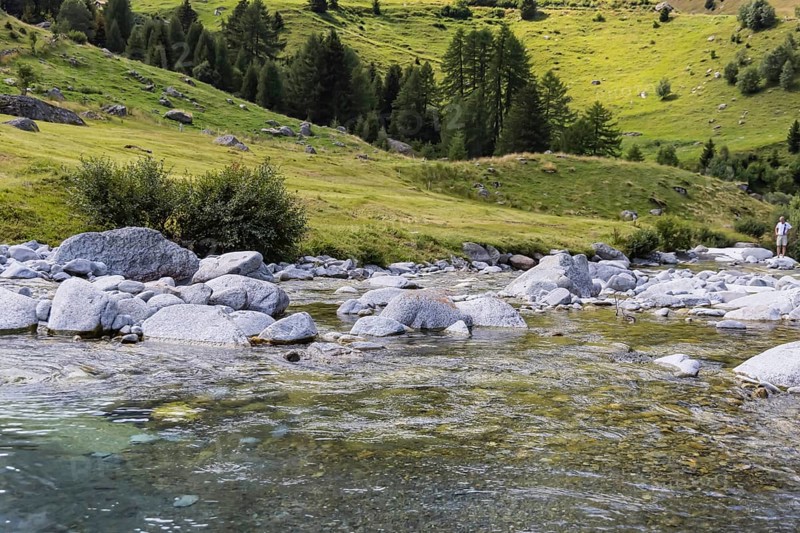 Rein da Christallina torrent near Medel. Pools with crystal-clear water in the riverbed. Canton of Graubünden, Switzerland, Europe