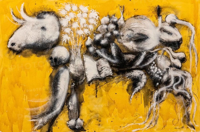 Untitled, 2021, Mixed media on canvas, Exhibition Miquel Barcelo, Vida y Muerte, Museum Kueppersmuehle, Duisburg, Germany- Editorial use only permitted