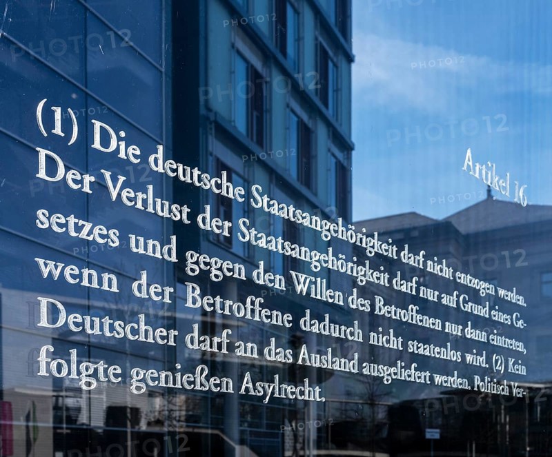 Basic Law 49, glass wall with articles from the Basic Law, Berlin, Germany, Europe