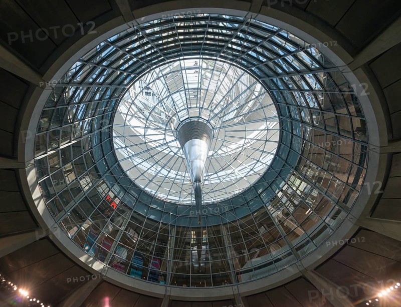 Modern glass dome with spiral design flooded with natural light, Reichstag building, German Bundestag, Berlin, Germany, Europe