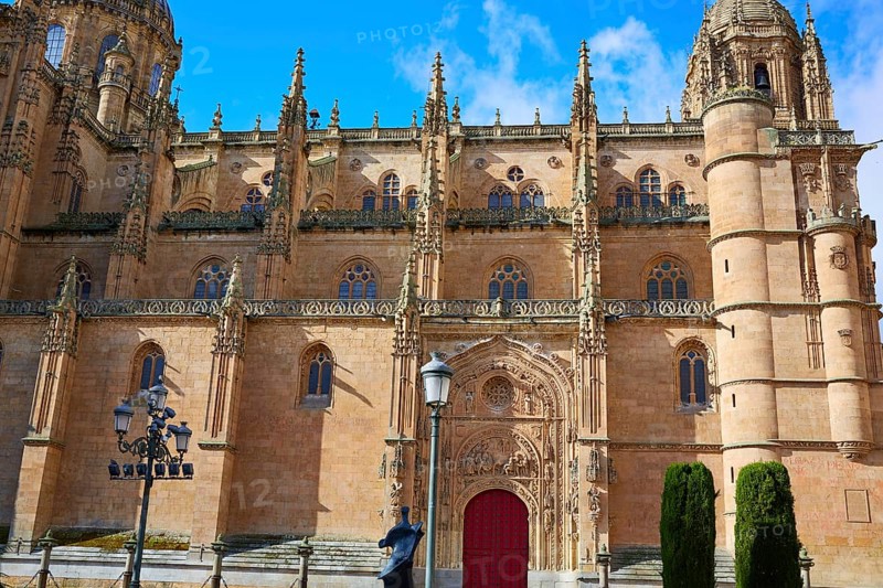 Salamanca Cathedral facade in Spain by the Via de la Plata way to Santiago