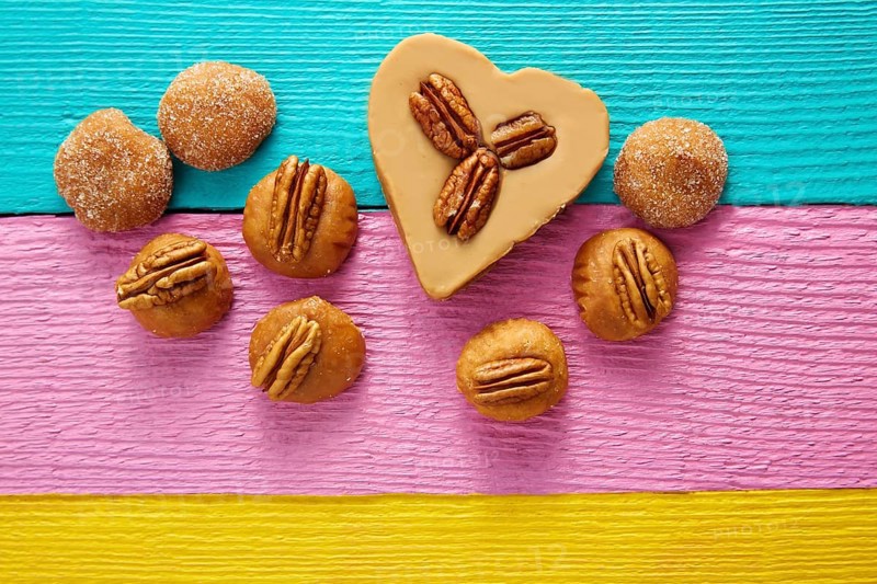 Mexican candy sweets cajeta heart with pecan nuts