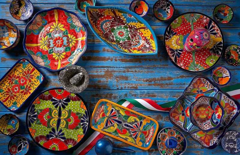 Mexican pottery Talavera style of Puebla in Mexico