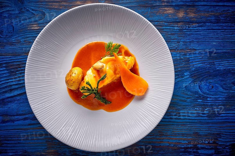 Monkfish rape recipe with codium seaweed potato and turnip from Mediterranean
