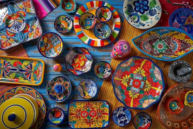 Mexican pottery Talavera style of Puebla in Mexico