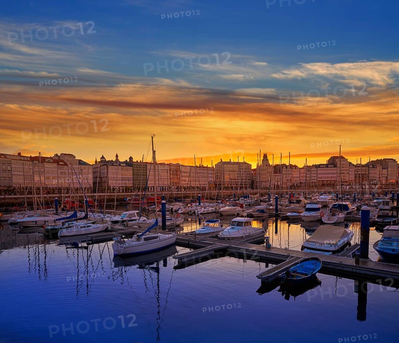 La Coruna sunset port marina in Galicia of Spain