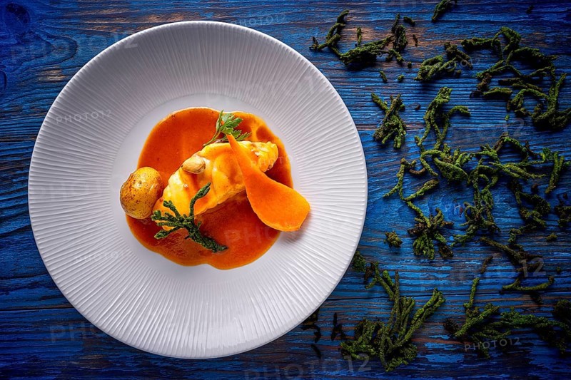 Monkfish rape recipe with codium seaweed potato and turnip from Mediterranean