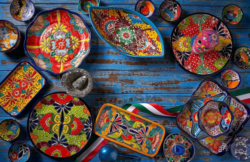 Mexican pottery Talavera style of Puebla in Mexico