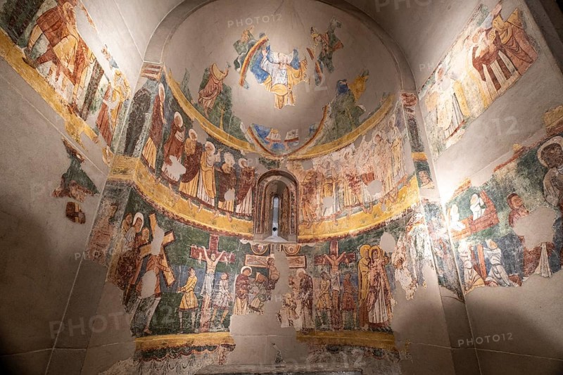 Mural paintings of Ruesta, 12th century, fresco torn and transferred to canvas, come from the church of San juan bautista in Ruesta, Diocesan Museum of Jaca, Huesca, Spain, Europe