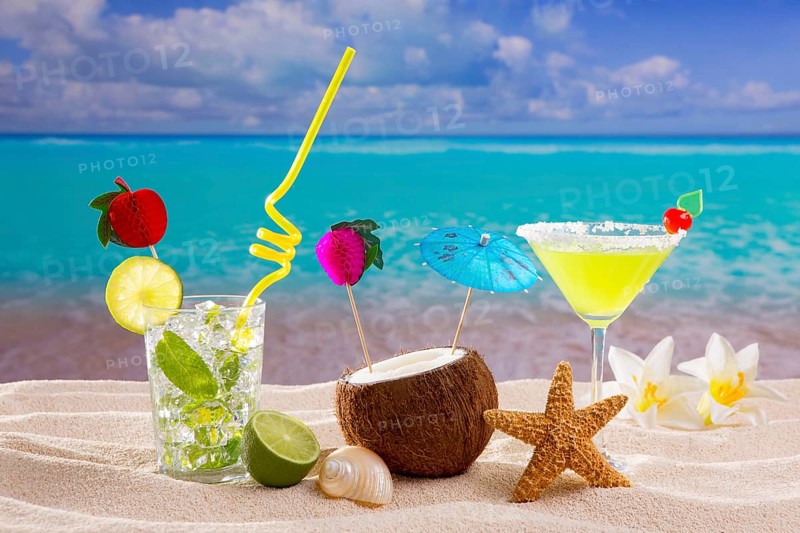 Caribbean tropical sand beach cocktails mojito margarita