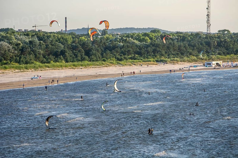 Kitesurfer on Baltic Sea at Swinoujscie, Western Pomerania, Baltic Sea, Poland, Europe