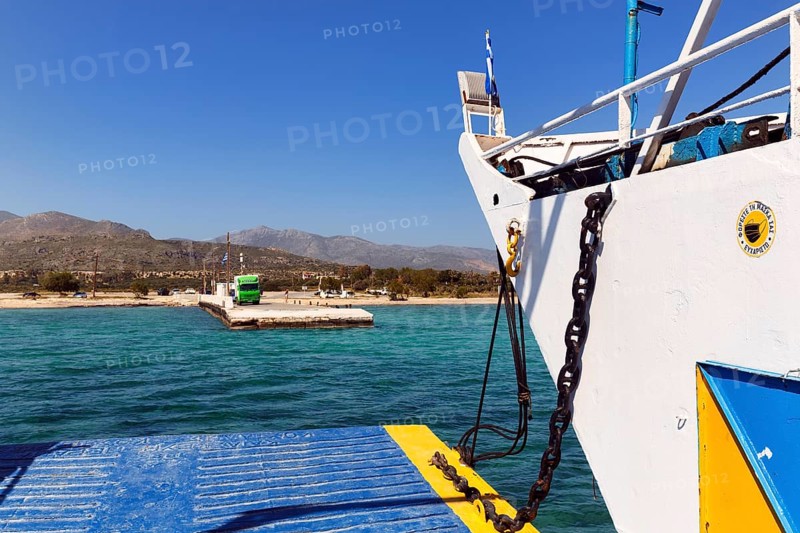 Passenger ferry departs, harbour, Elafonisos, Deer Island, Laconia, Peloponnese, Ionian Islands, Ionian Sea, Greece, Europe