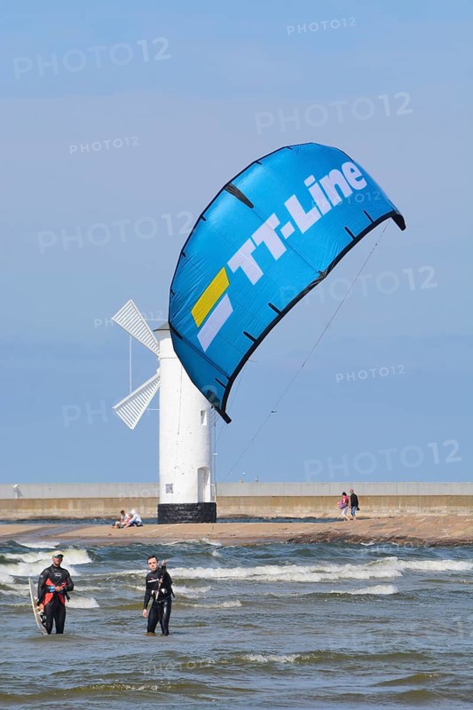 Kitesurfer on Baltic Sea at Swinoujscie, Western Pomerania, Poland, Europe