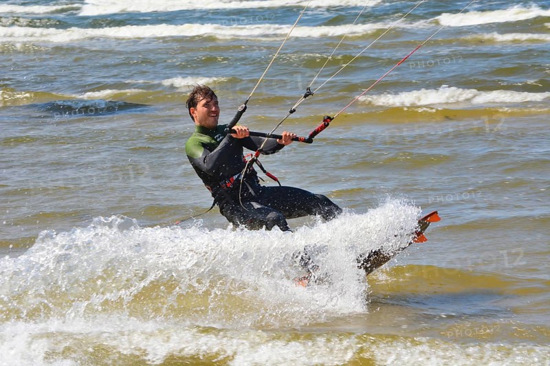 Kitesurfer on Baltic Sea at Swinoujscie, Western Pomerania, Poland, Europe