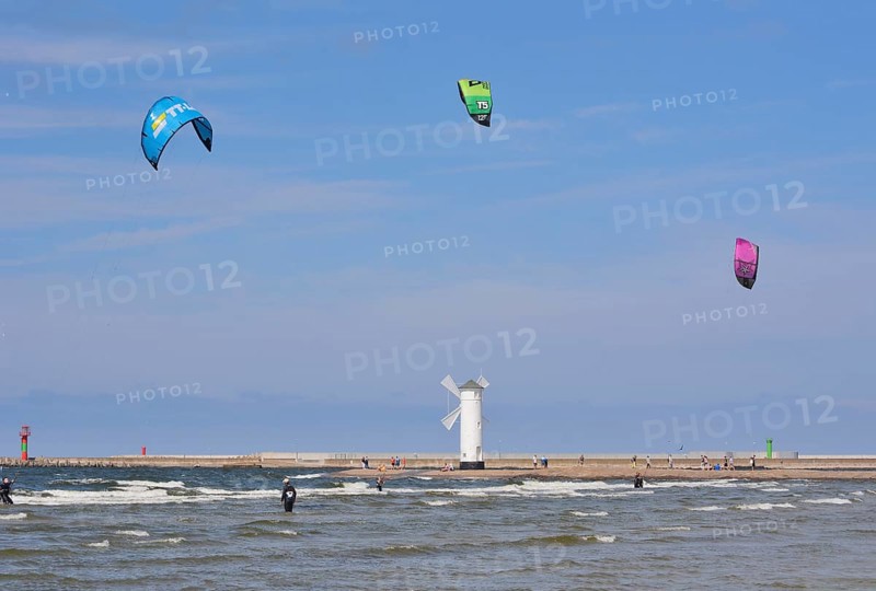 Kitesurfer on Baltic Sea at Swinoujscie, Western Pomerania, Poland, Europe
