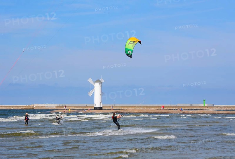 Kitesurfer on Baltic Sea at Swinoujscie, Western Pomerania, Poland, Europe
