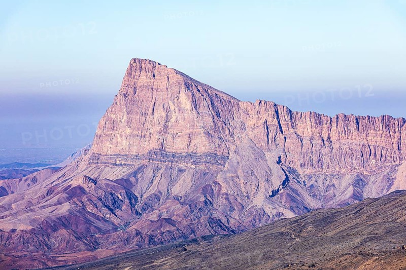 Jebel Misht mountain range at dawn, Arabian Peninsula, Sultanate of Oman