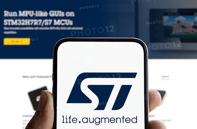 STMicroelectronics logo is displayed on smartphone. STMicroelectronics NV is a European multinational semiconductor manufacturing company.