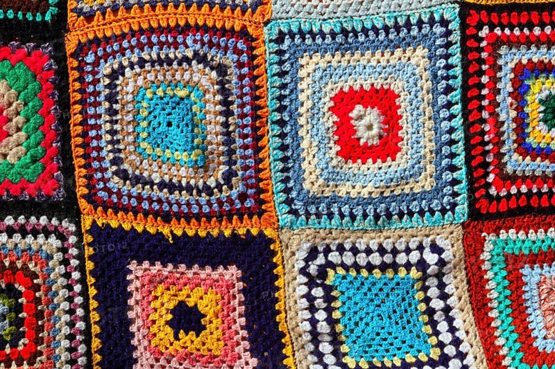 Crochet patchwork colorful pattern handcraft fabric blanket