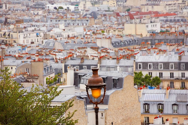 Paris skyline aerial from Montmartre in France
