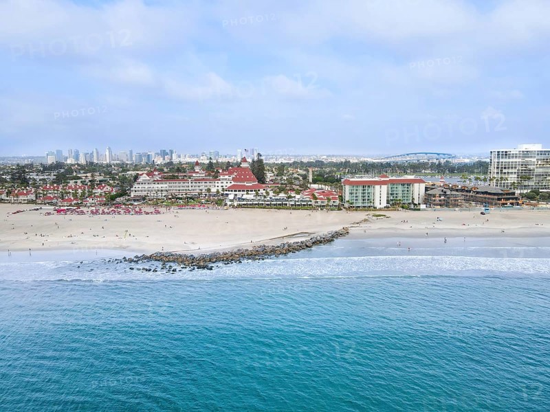 Aerial view of Coronado Island situated just across the Big Bay from downtown San Diego, California, USA, North America