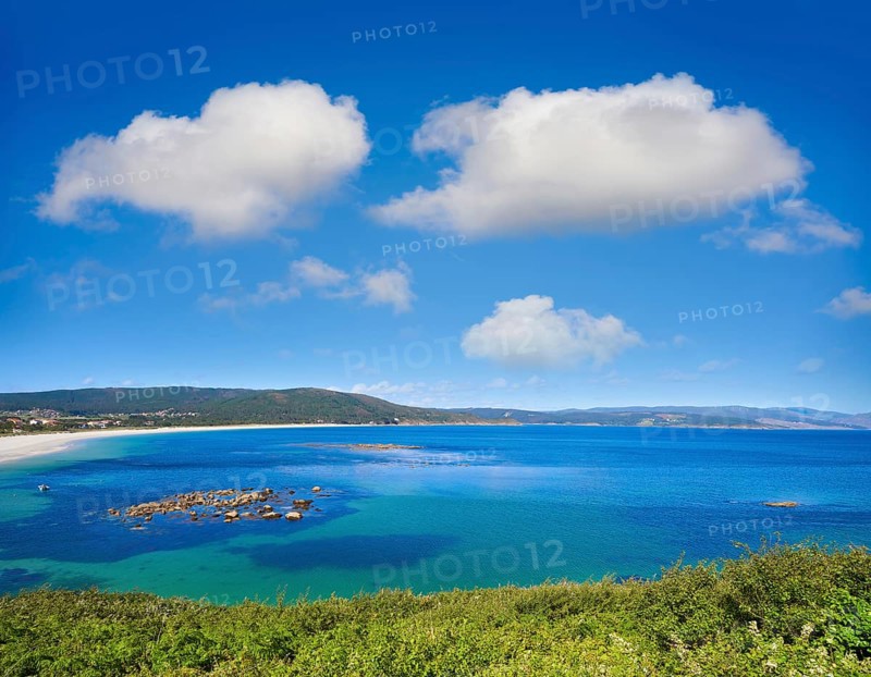 Aerial view of Finisterre langosteira beach in Galicia Spain
