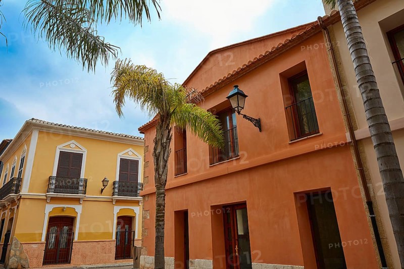 Denia street Loreto facades in Alicante at Mediterranean spain